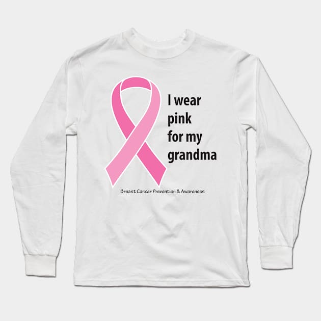 Breast cancer ribbon for grandma, with black type Long Sleeve T-Shirt by Just Winging It Designs